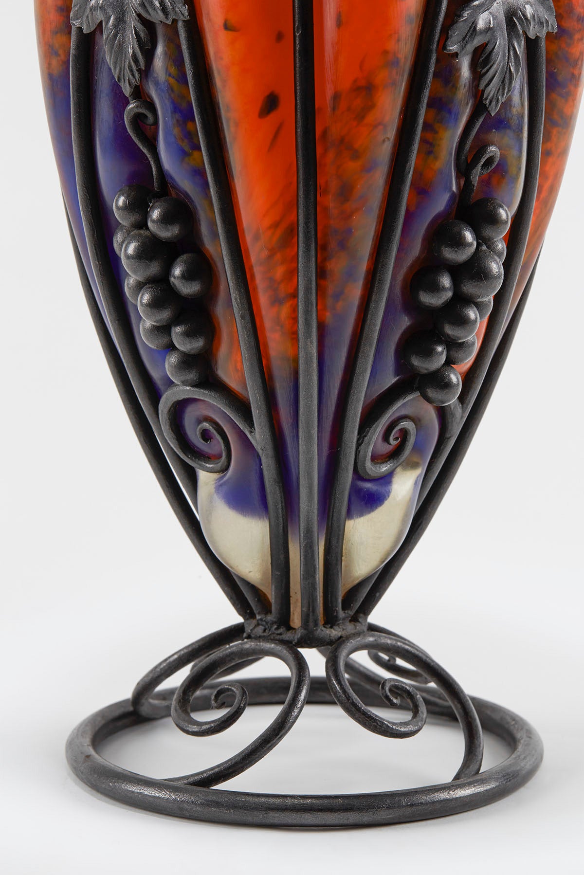 Art Deco French Le Verre Francais Metal Mounted Art Glass Vase