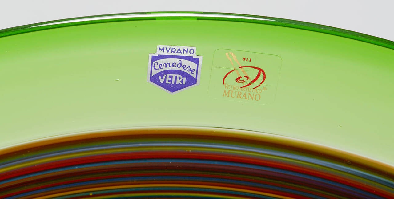 20th Century Italian Murano Gino Cenedese Signed, Swirl Design Green Art Glass Charger