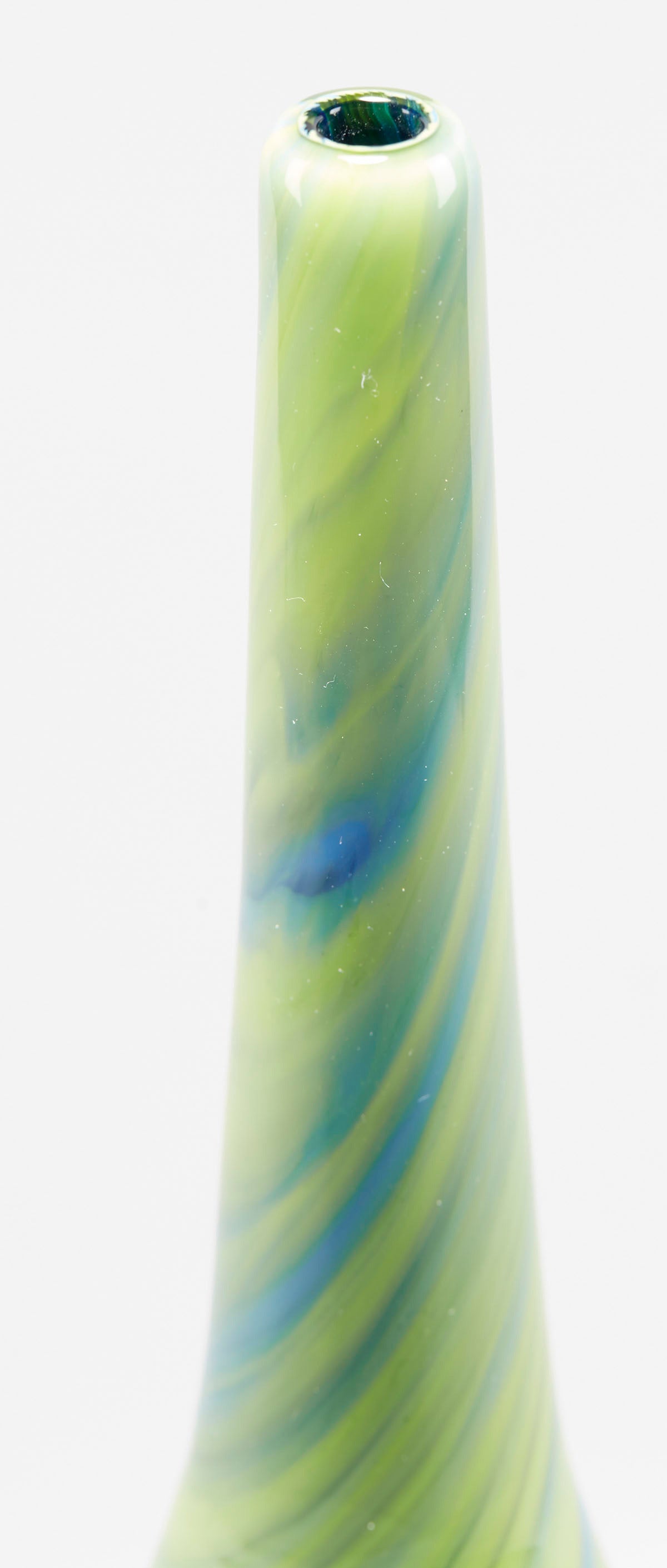 Italian Murano Gino Cenedese Signed Green Marbled Bottle Vase 2
