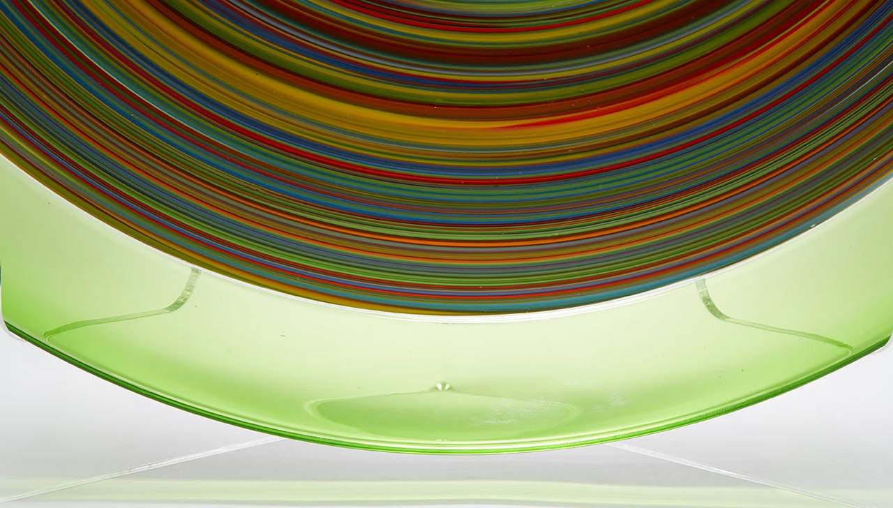 Italian Murano Gino Cenedese Signed, Swirl Design Green Art Glass Charger 1