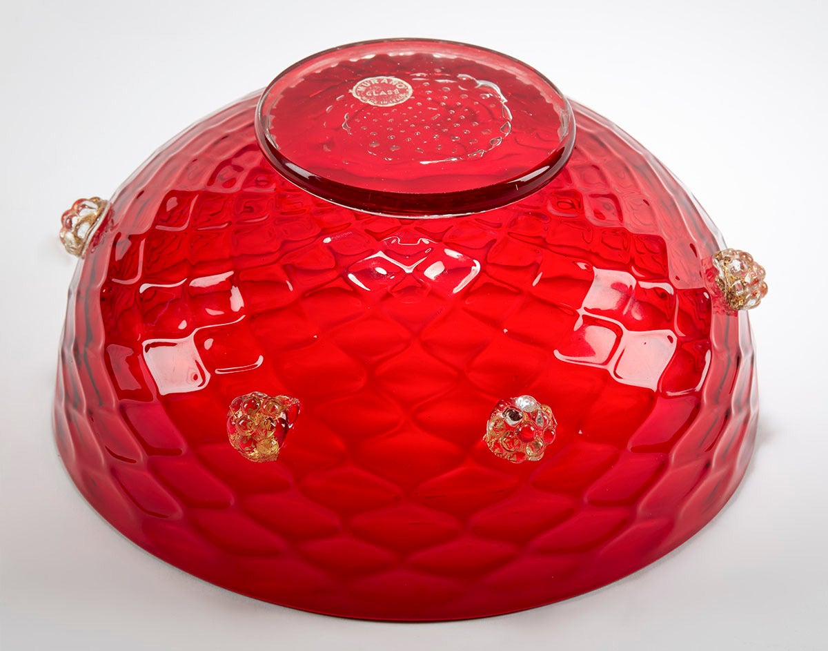 Murano Glass Italian Murano Red Art Glass Bowl with Berry Applications