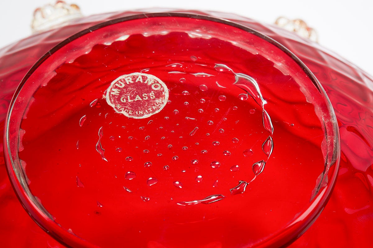 Italian Murano Red Art Glass Bowl with Berry Applications In Excellent Condition In Bishop's Stortford, Hertfordshire