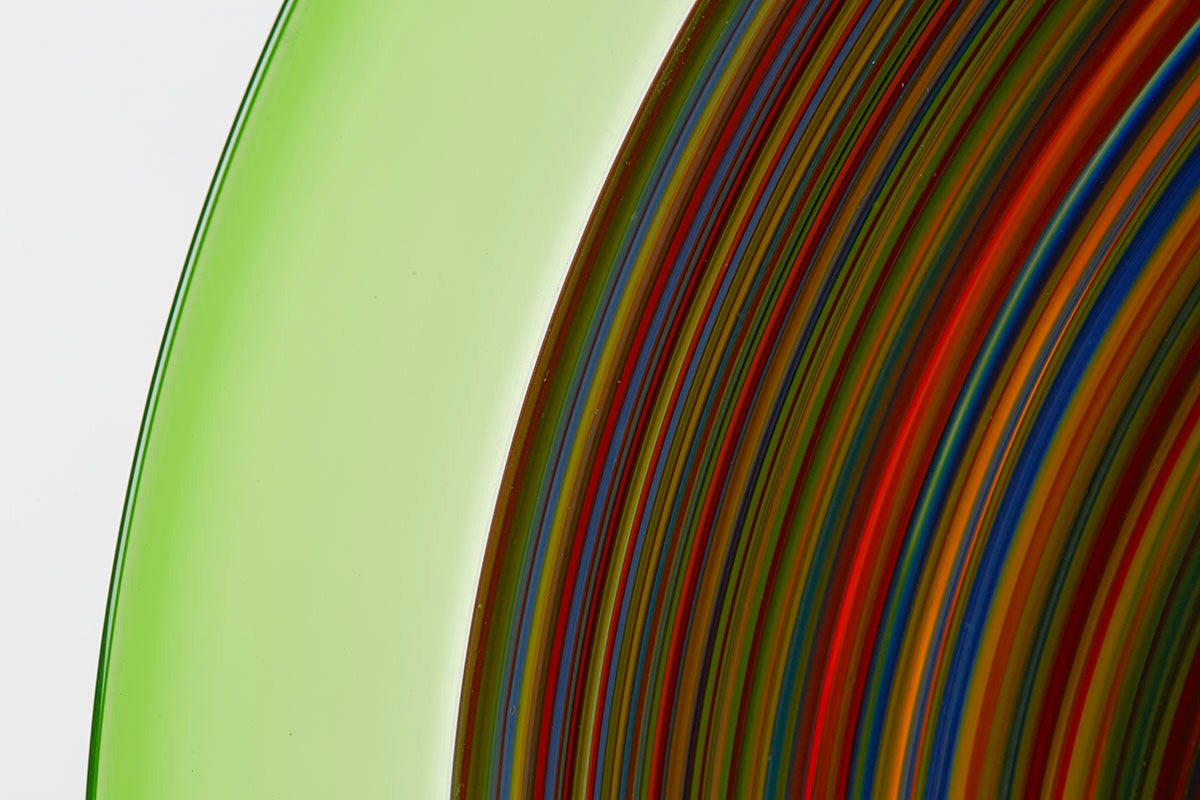 Modern Italian Murano Gino Cenedese Signed, Swirl Design Green Art Glass Charger