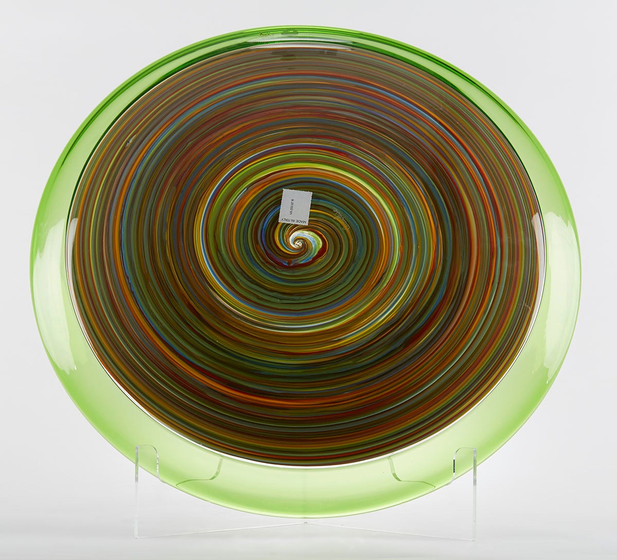 Italian Murano Gino Cenedese Signed, Swirl Design Green Art Glass Charger In Excellent Condition In Bishop's Stortford, Hertfordshire