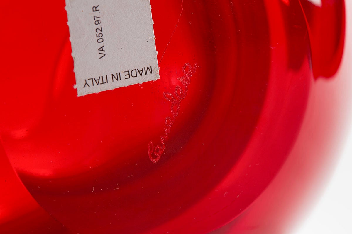 Italian Murano Gino Cenedese Signed Swirl Design Red Art Glass Vase 3