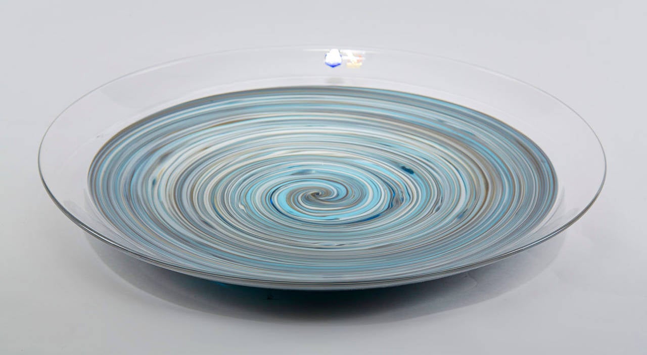 Italian Murano Gino Cenedese Signed Swirl Design Art Glass Charger