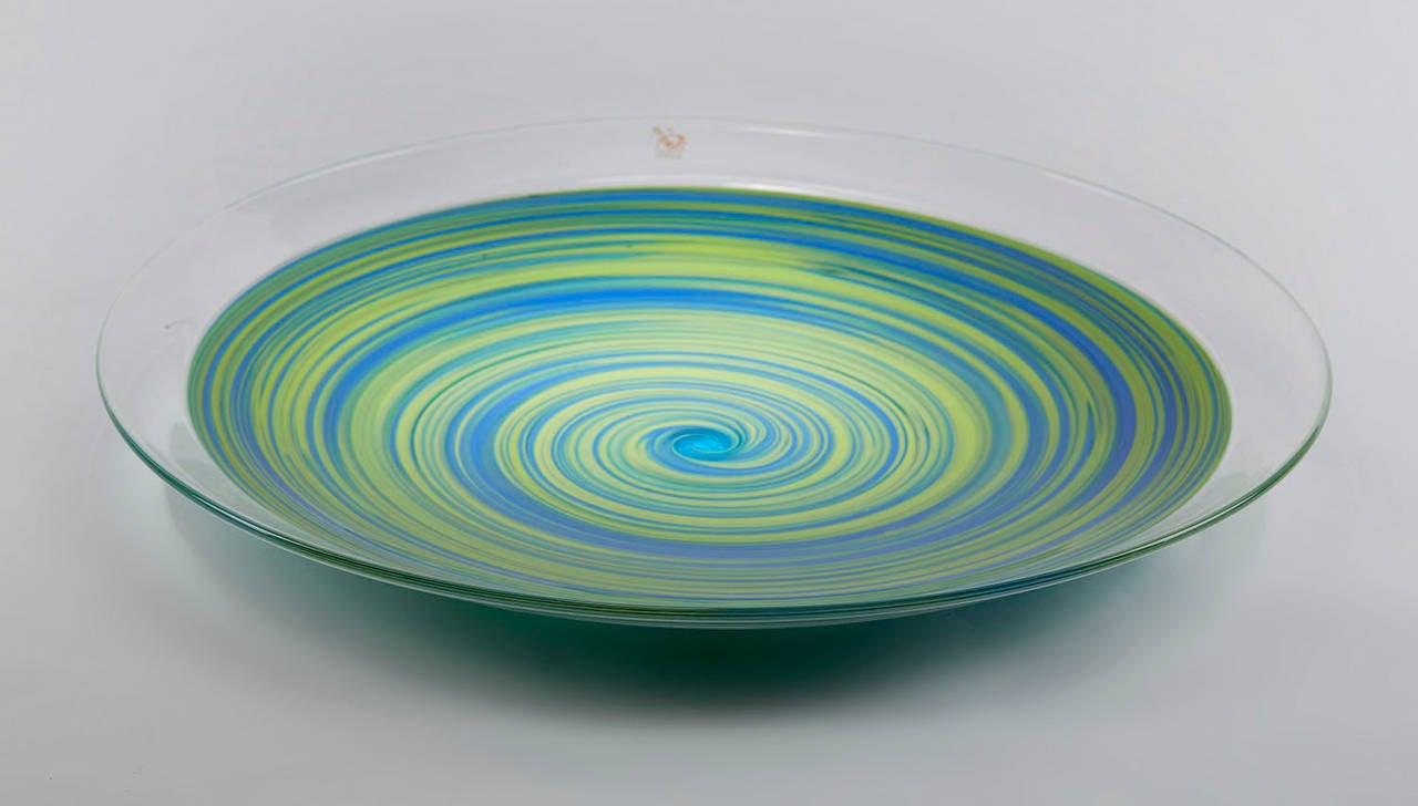 Italian Murano Gino Cenedese Signed Swirl Design Art Glass Charger In Excellent Condition In Bishop's Stortford, Hertfordshire