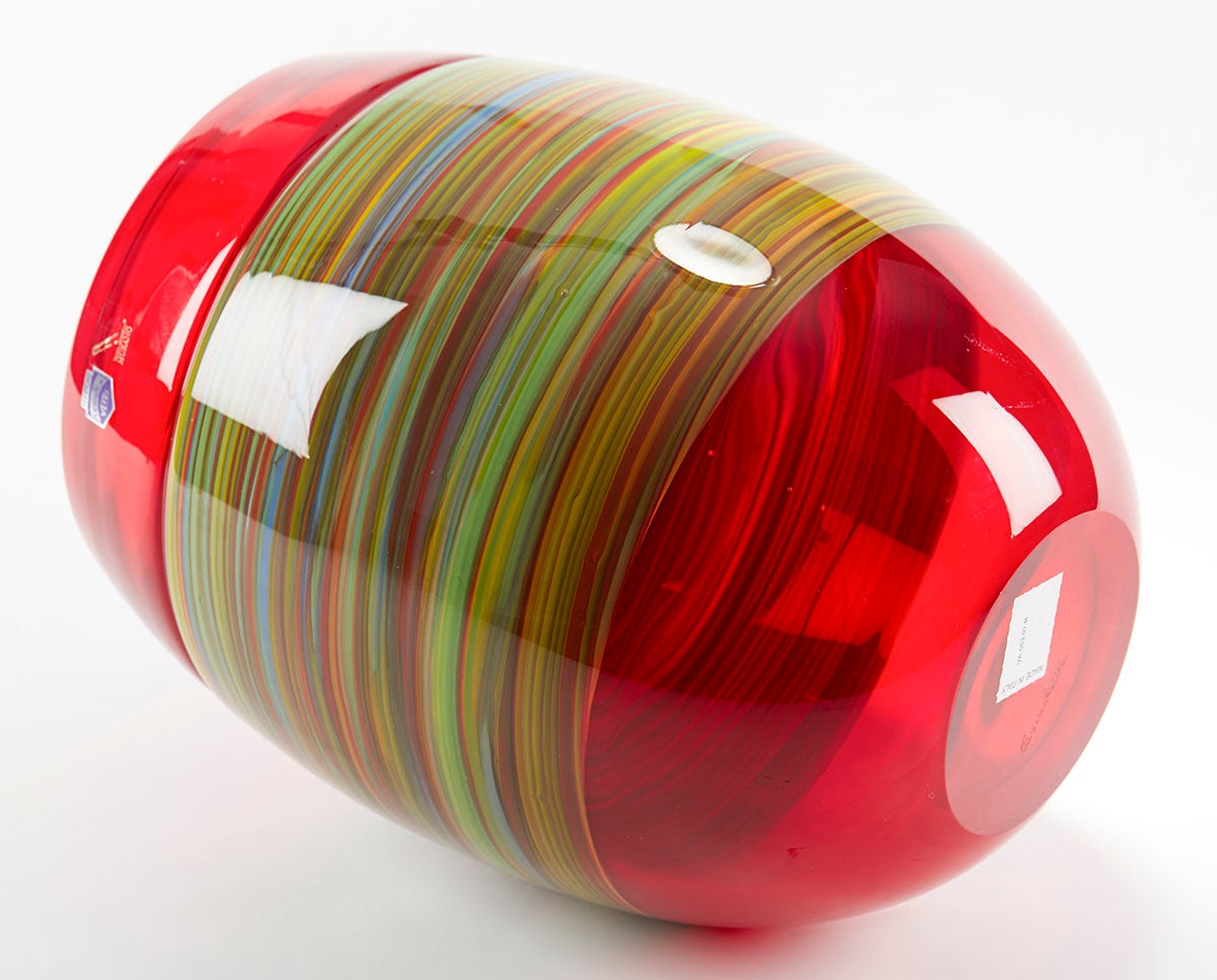 Italian Murano Gino Cenedese Signed Swirl Design Red Art Glass Vase 5