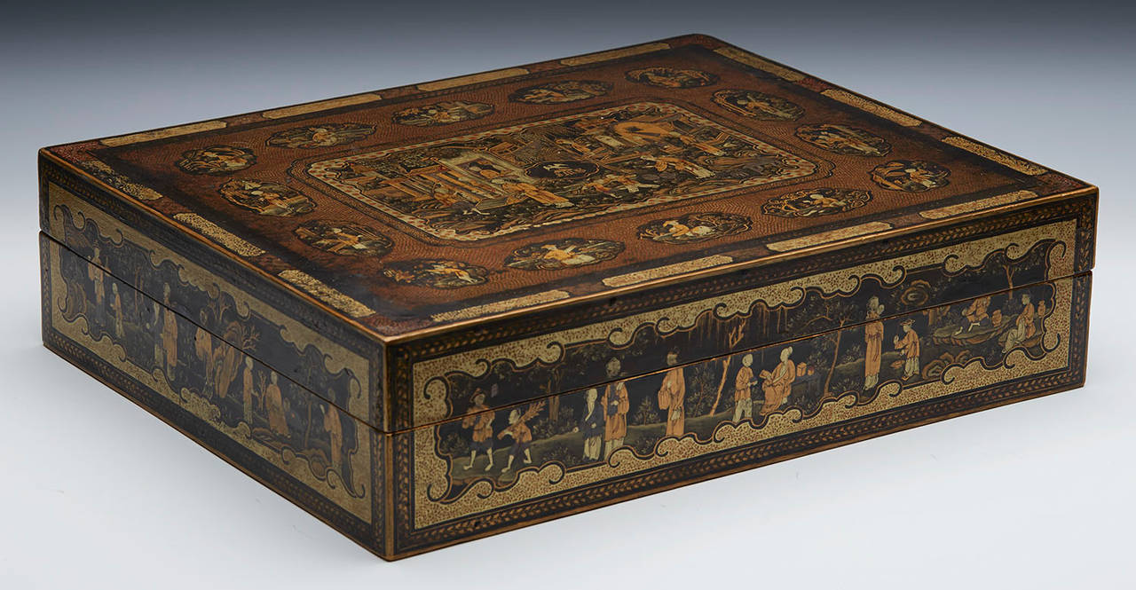 Gilt Chinese Armorial Lacquer Games Box and Counters, circa 1840
