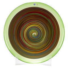 Italian Murano Gino Cenedese Signed, Swirl Design Green Art Glass Charger