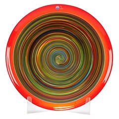Italian Murano Gino Cenedese Signed, Swirl Design Red Art Glass Charger