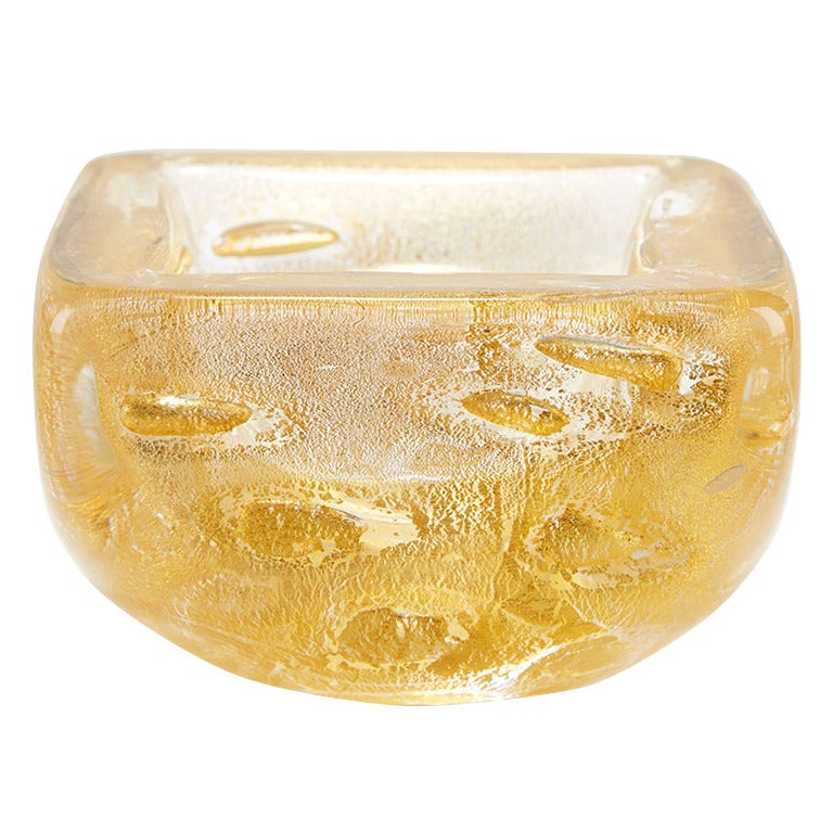 Italian Murano Heavily Made Gold Aventrine Art Glass Bowl