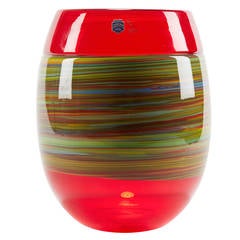 Italian Murano Gino Cenedese Signed Swirl Design Red Art Glass Vase