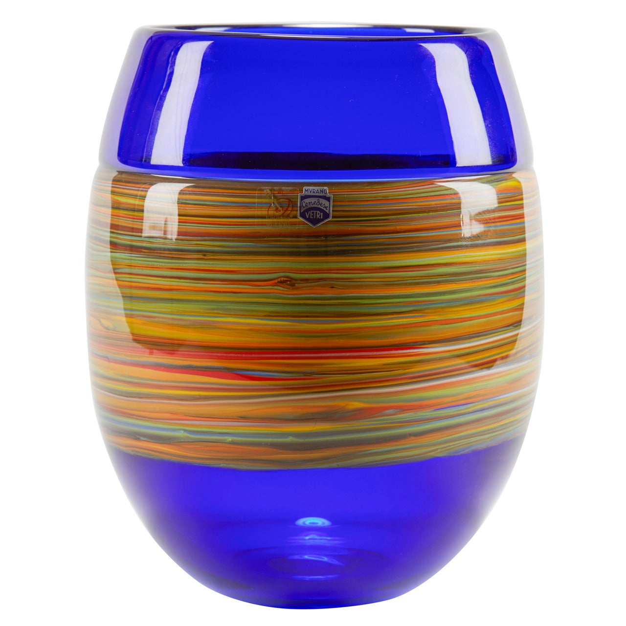 Italian Murano Gino Cenedese Signed Swirl Design Blue Art Glass Vase