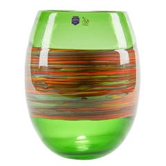 Italian Murano Gino Cenedese Signed Swirl Design Green Art Glass Vase