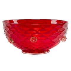 Vintage Italian Murano Red Art Glass Bowl with Berry Applications
