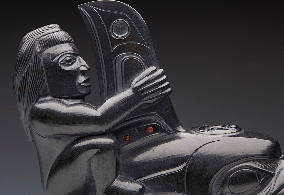 North American Haida Sgaan Supernatural Being Argillite Sculpture by Christian White, 2007
