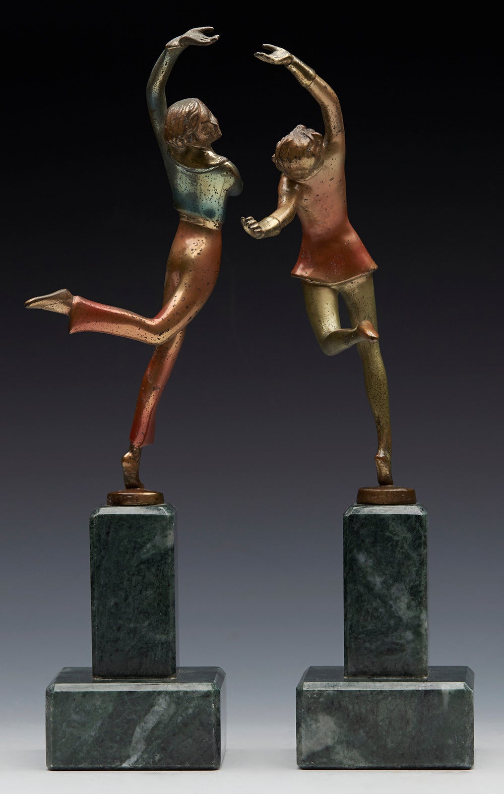 Pair of Art Deco Cold Painted Bronze Dancers, Josef Lorenzl, circa 1930 2