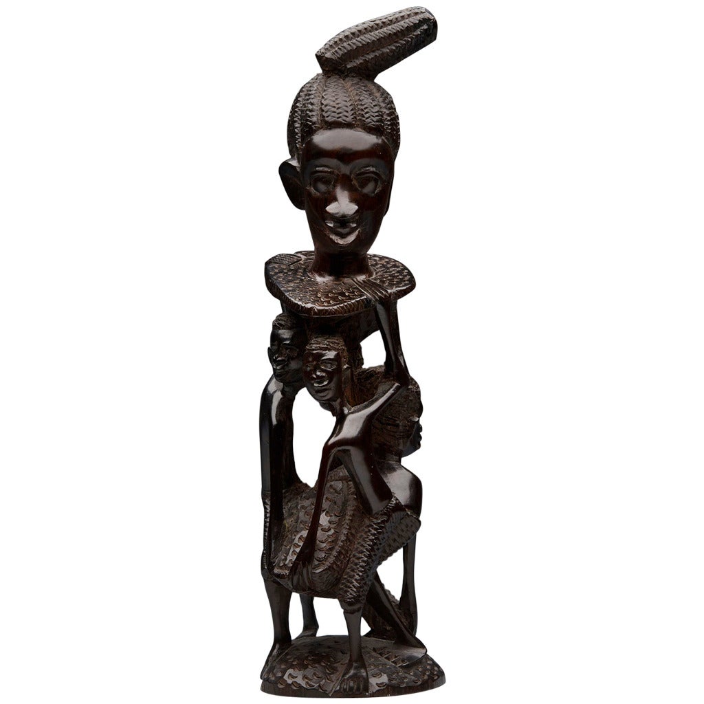 Vintage African Makonde Carved Blackwood Figure Group 20Th C.