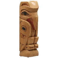 Tlinget Hand Carved And Painted Cedar Raven Totem By Ml Smith