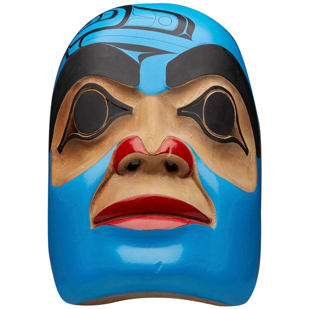 Haida Painted Red Cedar Wood Carved Moon Mask by Giitsxaa 2004