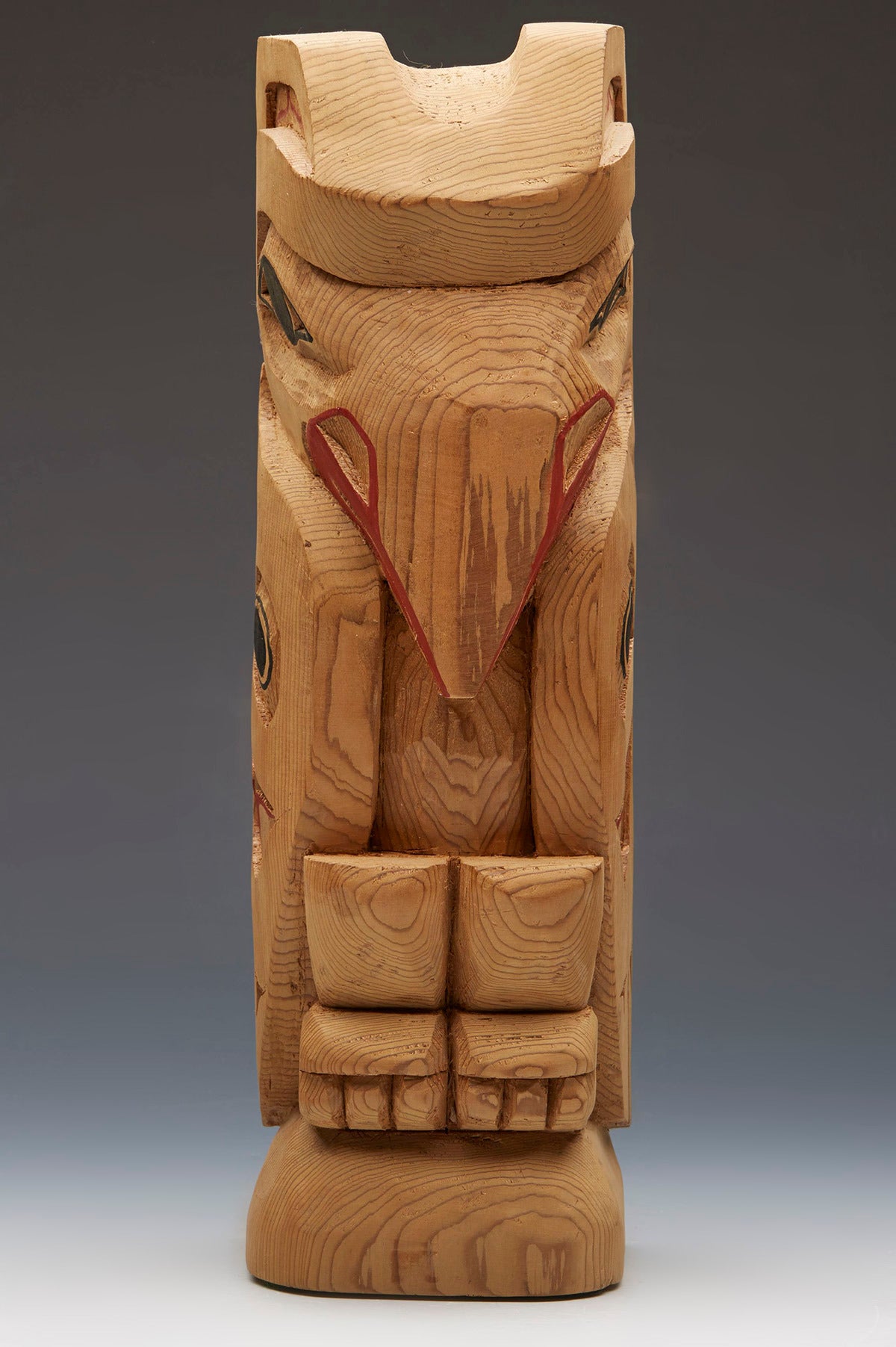 Native American Tlinget Hand Carved And Painted Cedar Raven Totem By Ml Smith