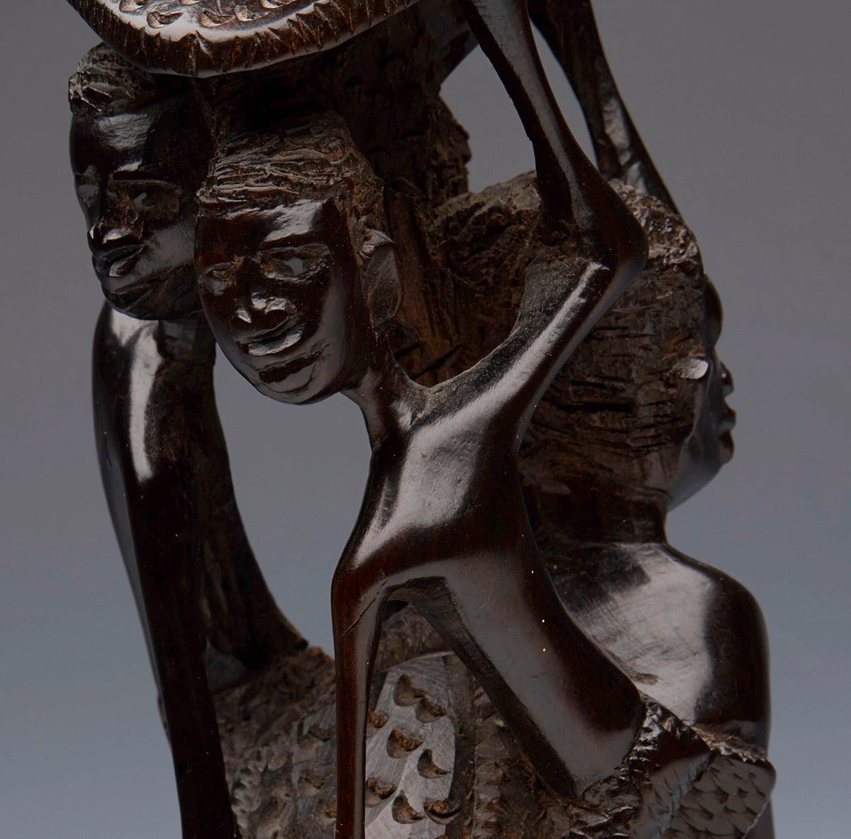 Tanzanian Vintage African Makonde Carved Blackwood Figure Group 20Th C.