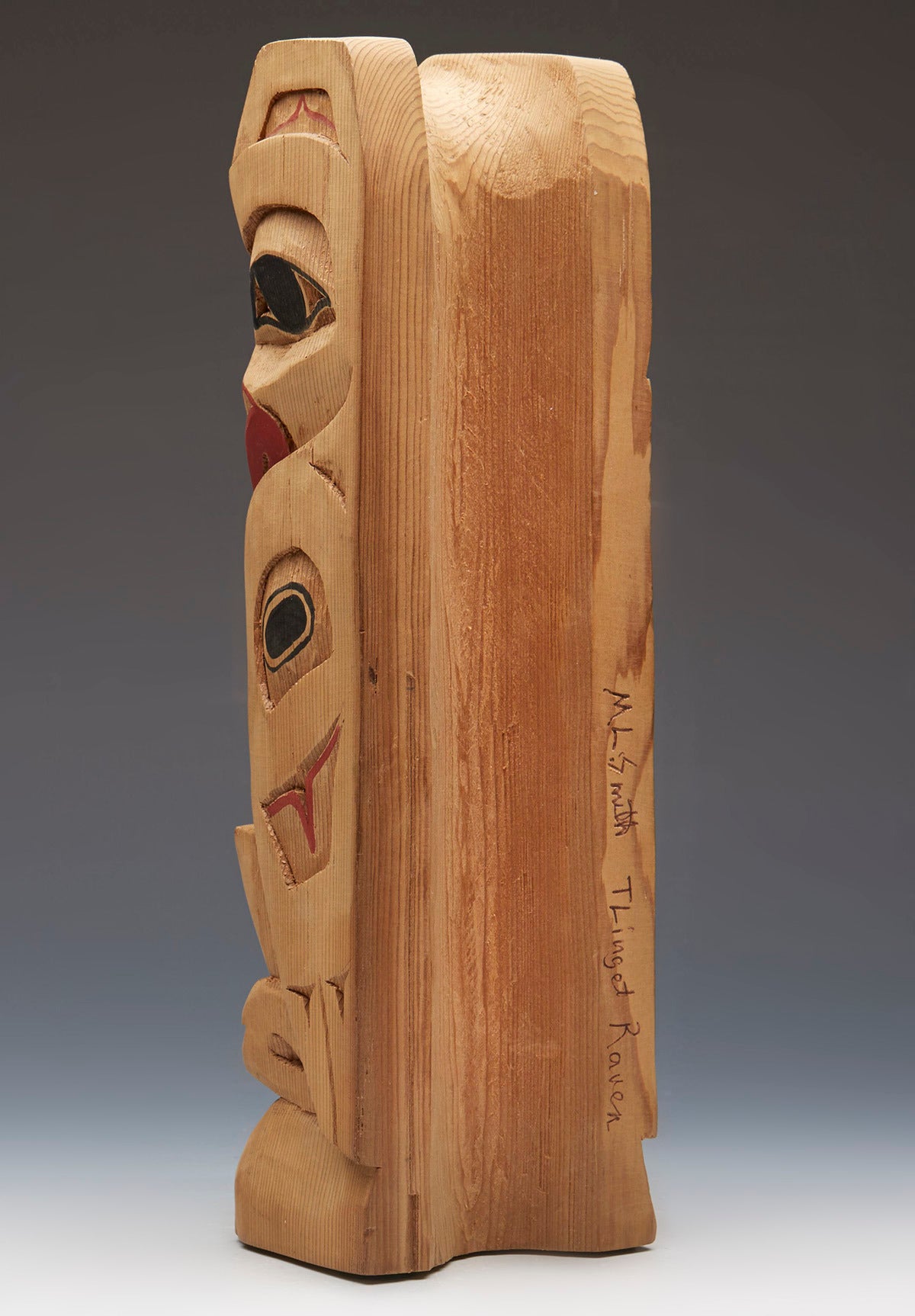 20th Century Tlinget Hand Carved And Painted Cedar Raven Totem By Ml Smith