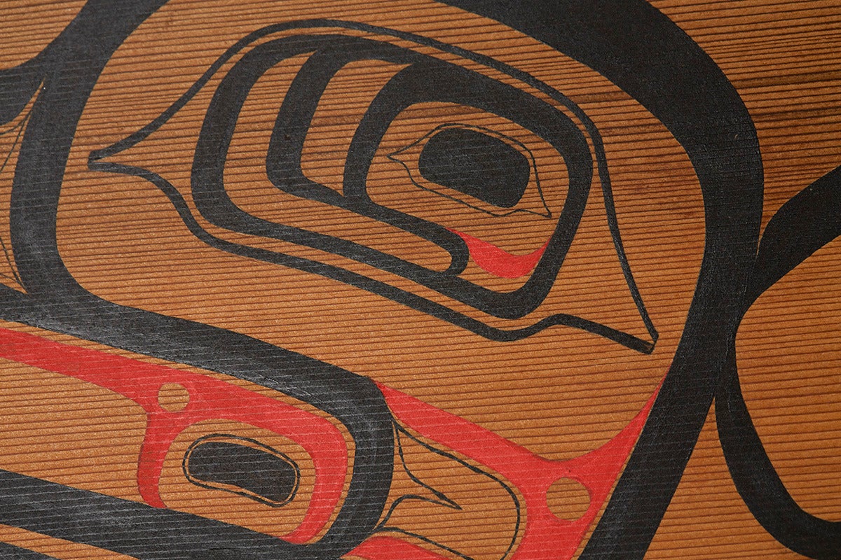 Haida Painted Red Cedar Wood Carved Paddle by Giitsxaa For Sale at 1stdibs