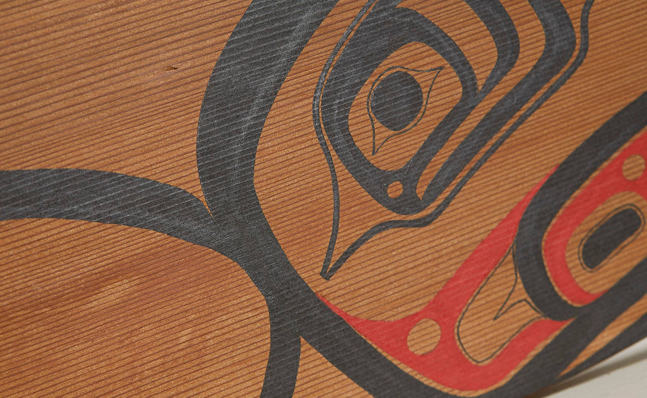 American Haida Painted Red Cedar Wood Carved Paddle By Giitsxaa