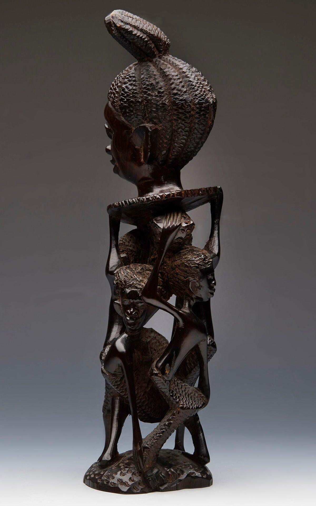 Vintage African Makonde Carved Blackwood Figure Group 20Th C. 1