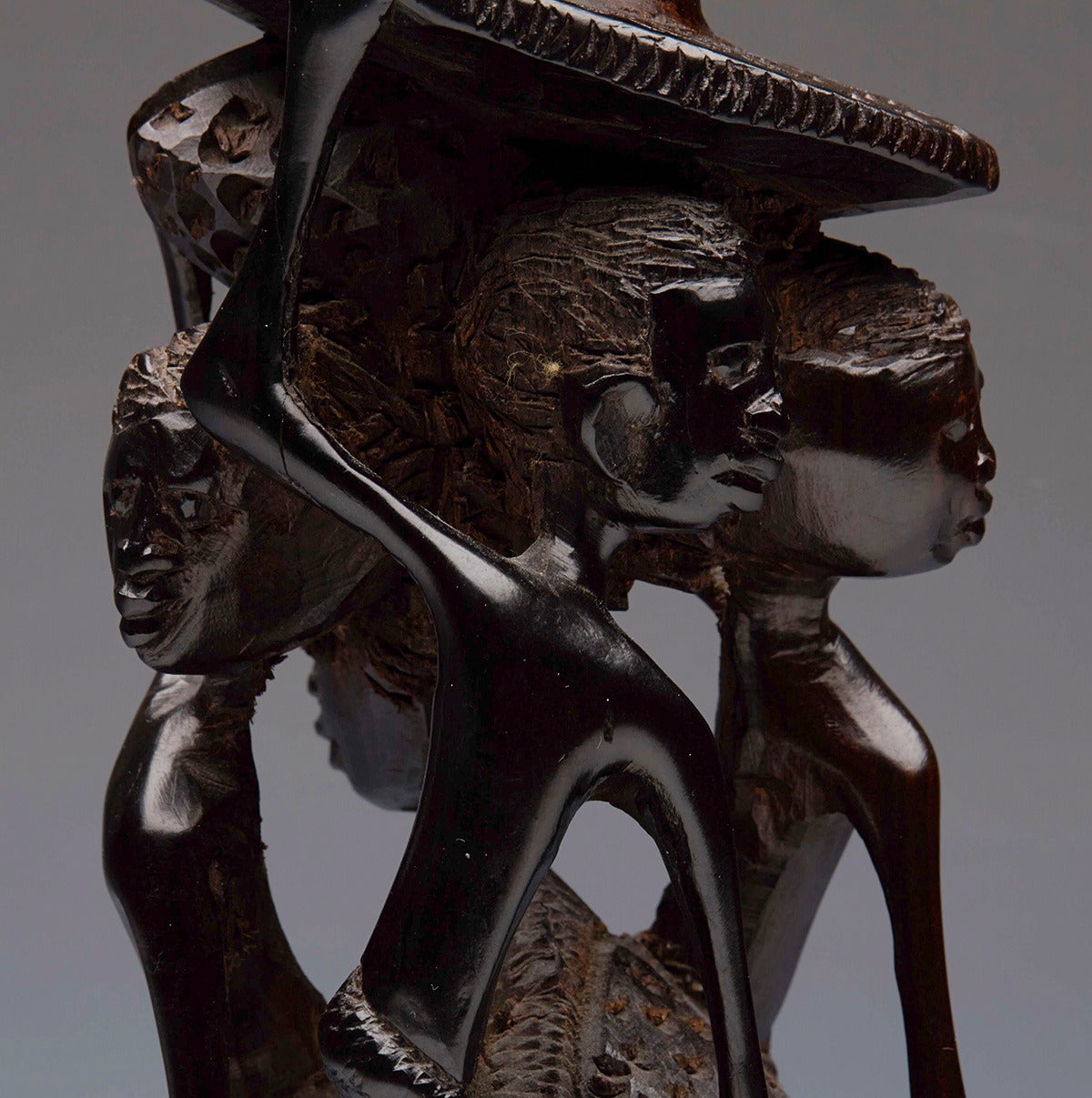 Wood Vintage African Makonde Carved Blackwood Figure Group 20Th C.