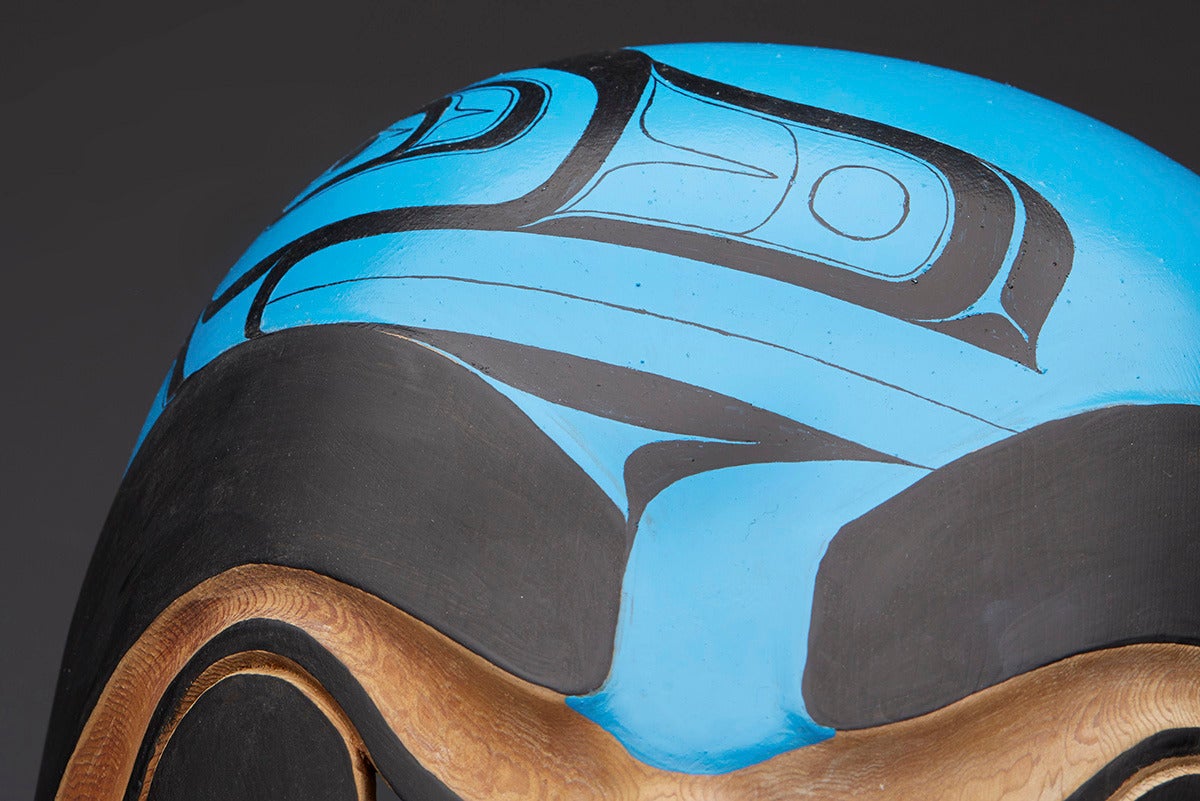 Haida Painted Red Cedar Wood Carved Moon Mask by Giitsxaa 2004 1