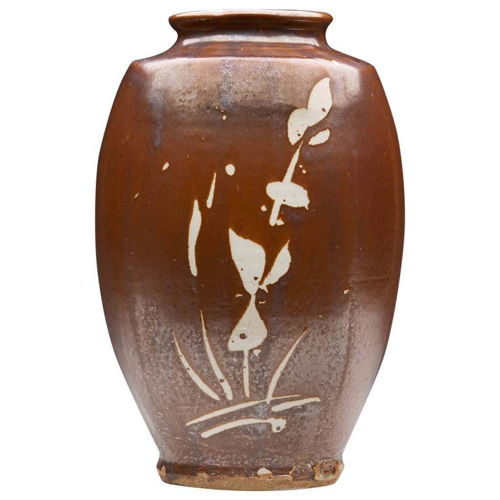 Jim Malone Studio Pottery Vase with Foliate Designs, 20th Century
