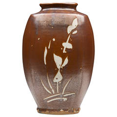Vintage Jim Malone Studio Pottery Vase with Foliate Designs, 20th Century
