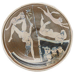 Eric James Mellon Studio Pottery Bowl with Nudes and Cats, 1986