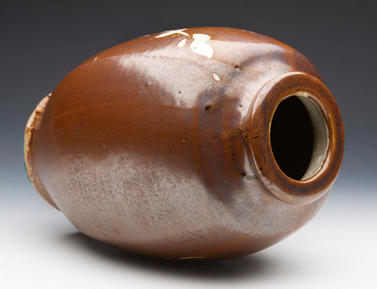 Jim Malone Studio Pottery Vase with Foliate Designs, 20th Century 1