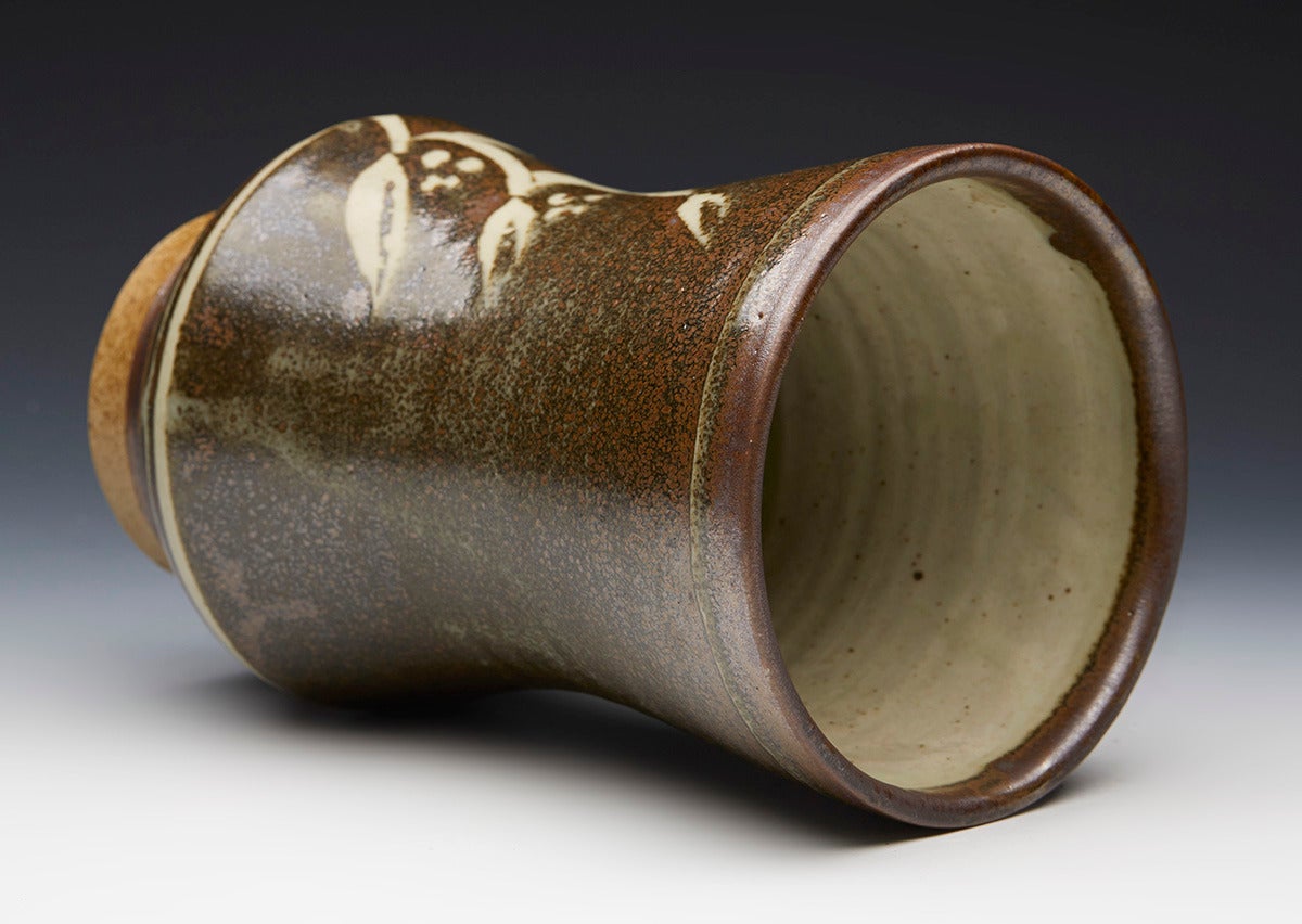 Stoneware David Leach Studio Pottery Vase with Foliate Designs, 20th Century