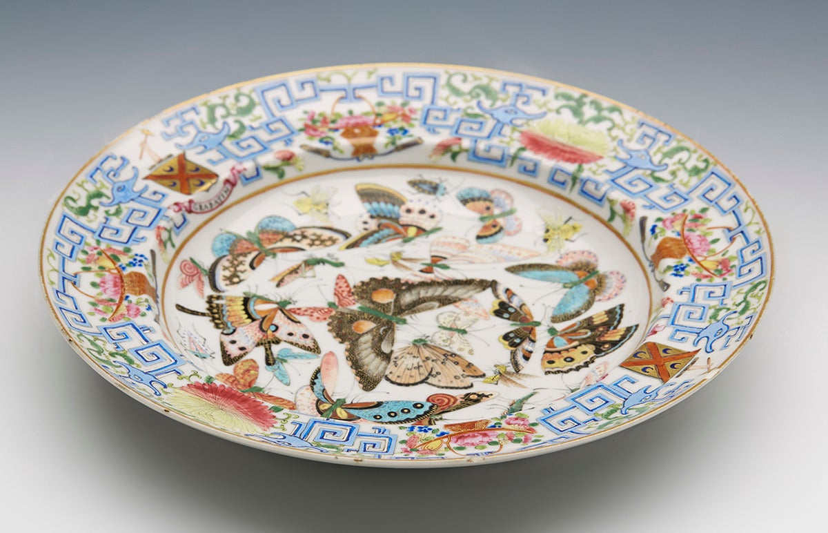 Glazed Antique Chinese Famille Rose Armorial Plate, circa 1800