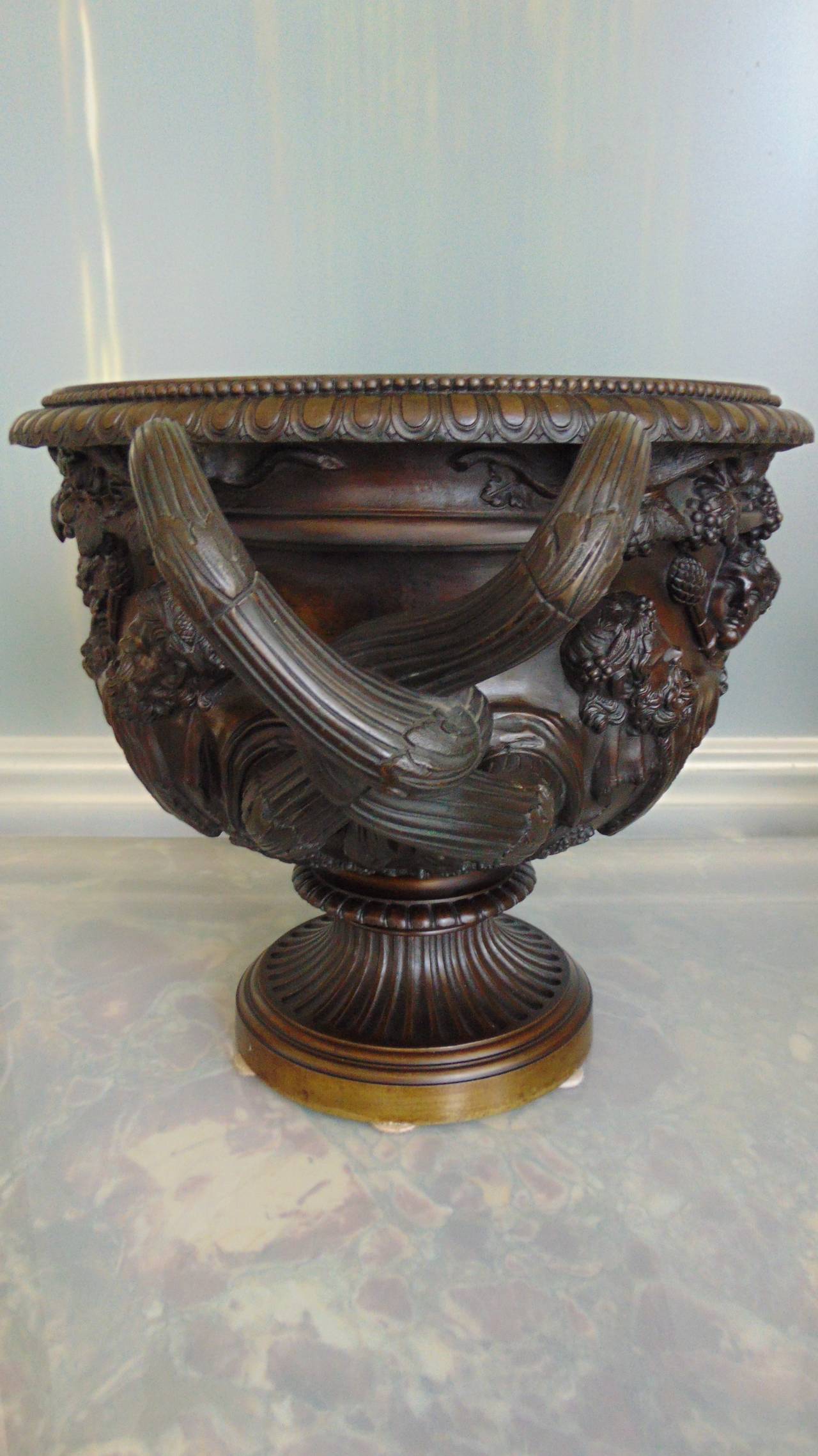 Late 19th Century Warwick Vase made of Patinated Bronze, 23' wide. Attr. to Eugene Cornu, Paris