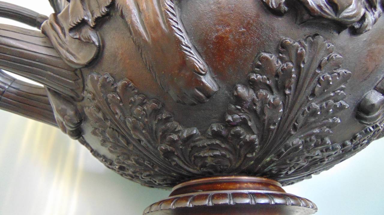 Warwick Vase made of Patinated Bronze, 23' wide. Attr. to Eugene Cornu, Paris 1