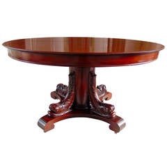 19th Century American Solid Mahogany Dolphin Base Expansion Dining Table