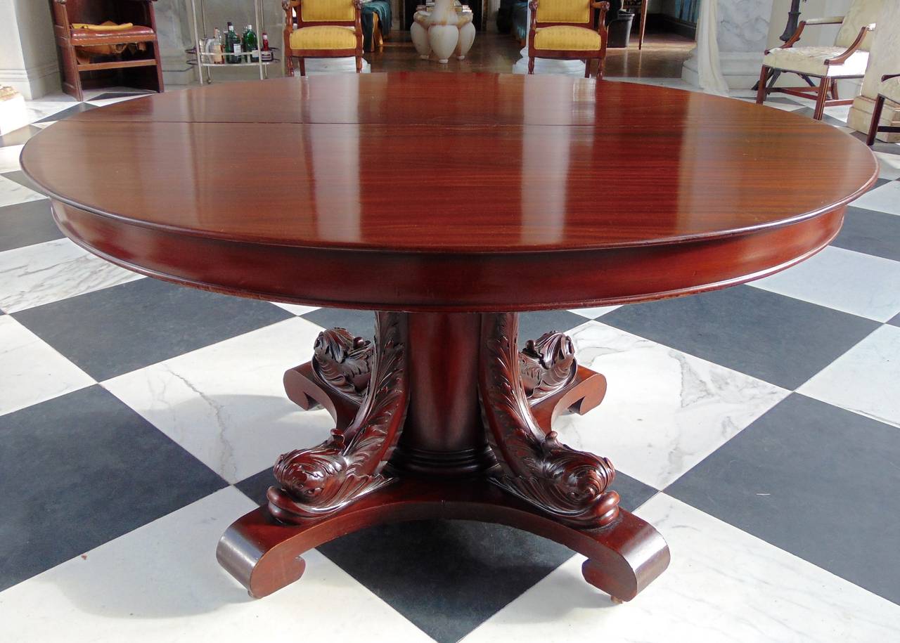 19th Century American Solid Mahogany Dolphin Base Expansion Dining