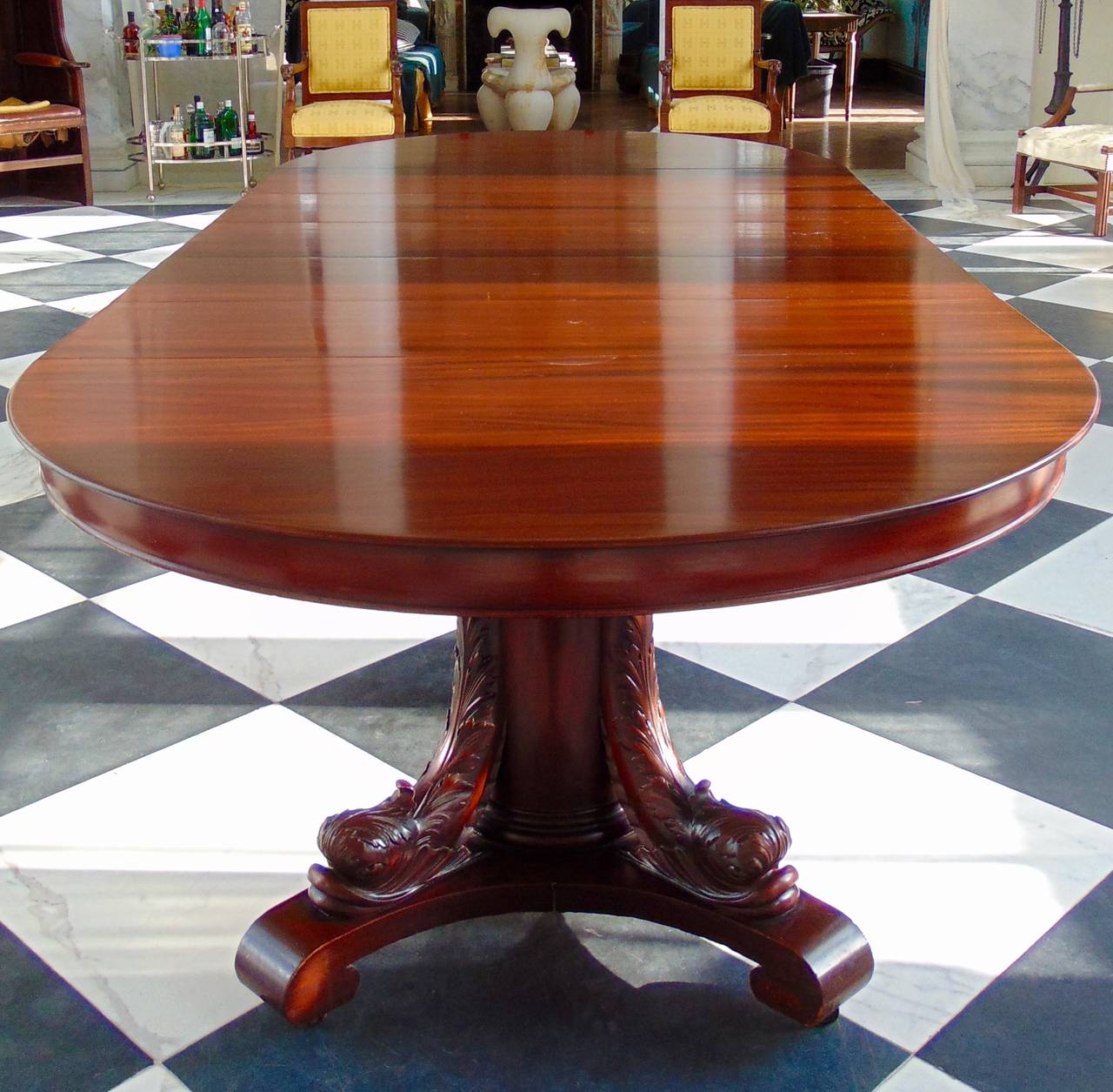 19th Century American Solid Mahogany Dolphin Base Expansion Dining
