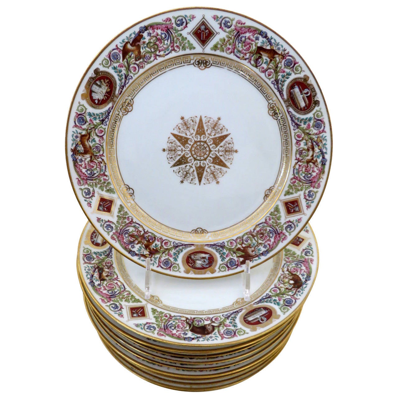 Sevres Porcelain 12 Presentation Plates from the Louis Philippe Hunting