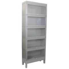 Libreria Barrister in acciaio grigio e metallo, vintage 1960, industriale a cinque pile