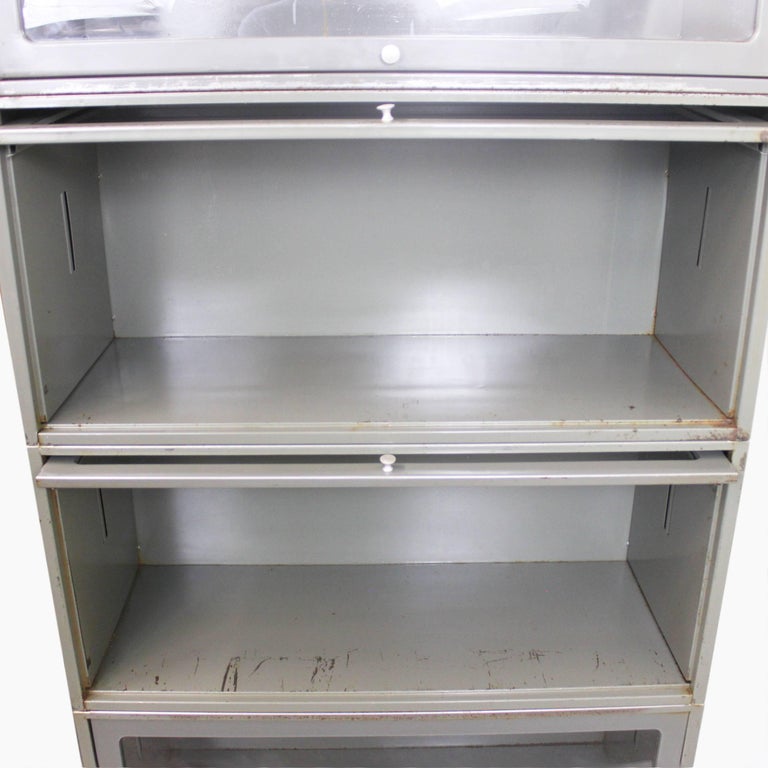 Vintage 1960s Industrial Five Stack Gray Steel Metal Barrister Bookcase