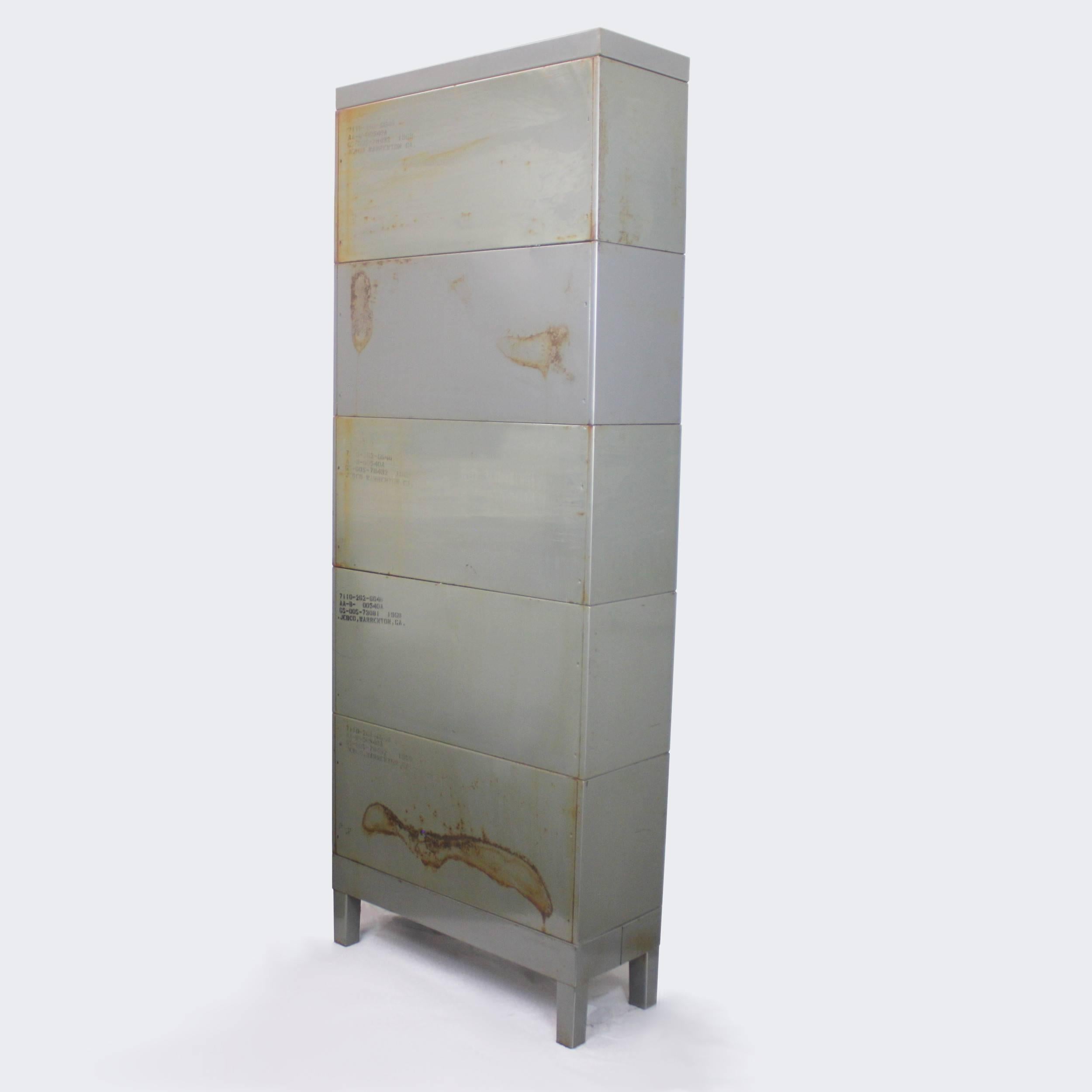 Mid-20th Century Vintage 1960s Industrial Five Stack Gray Steel Metal Barrister Bookcase For Sale
