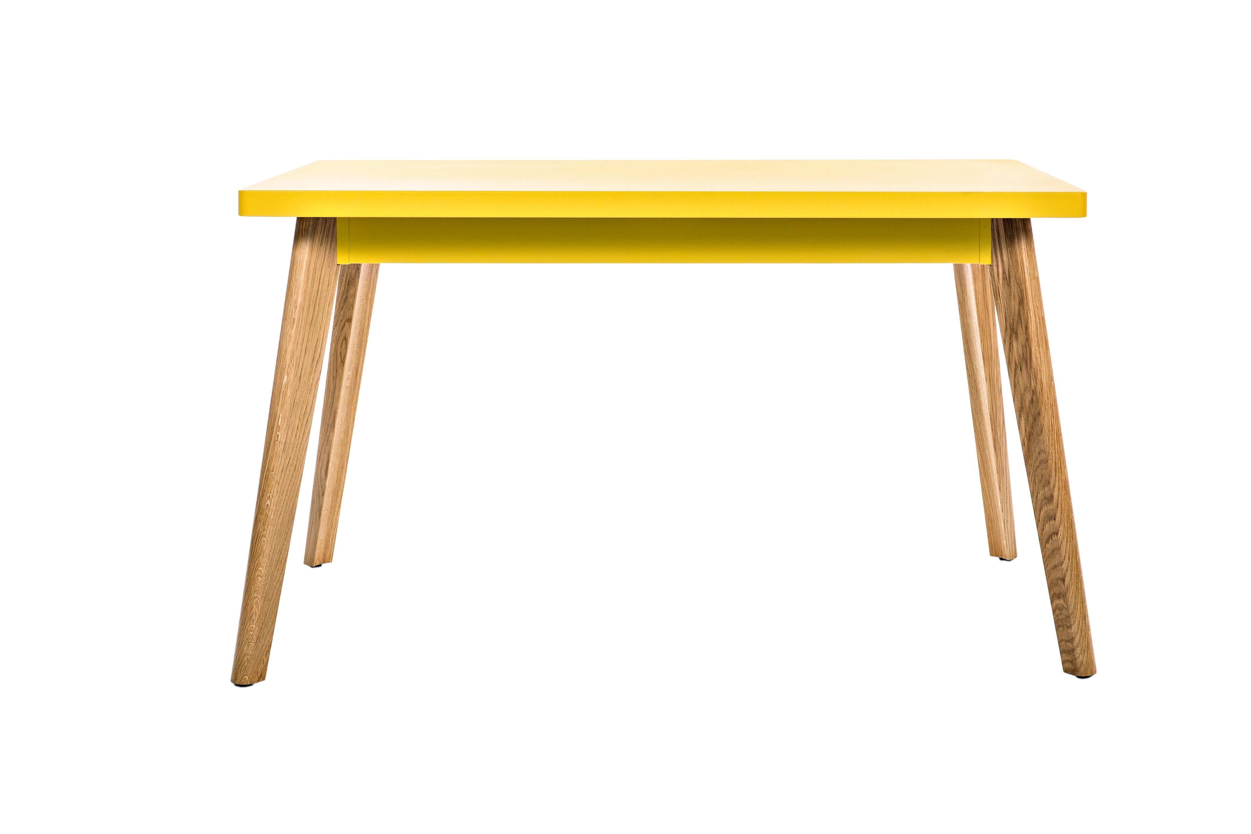 For Sale: Yellow (Citron) 55 Small Table with Wood Legs in Essential Colors by Jean Pauchard & Tolix 2