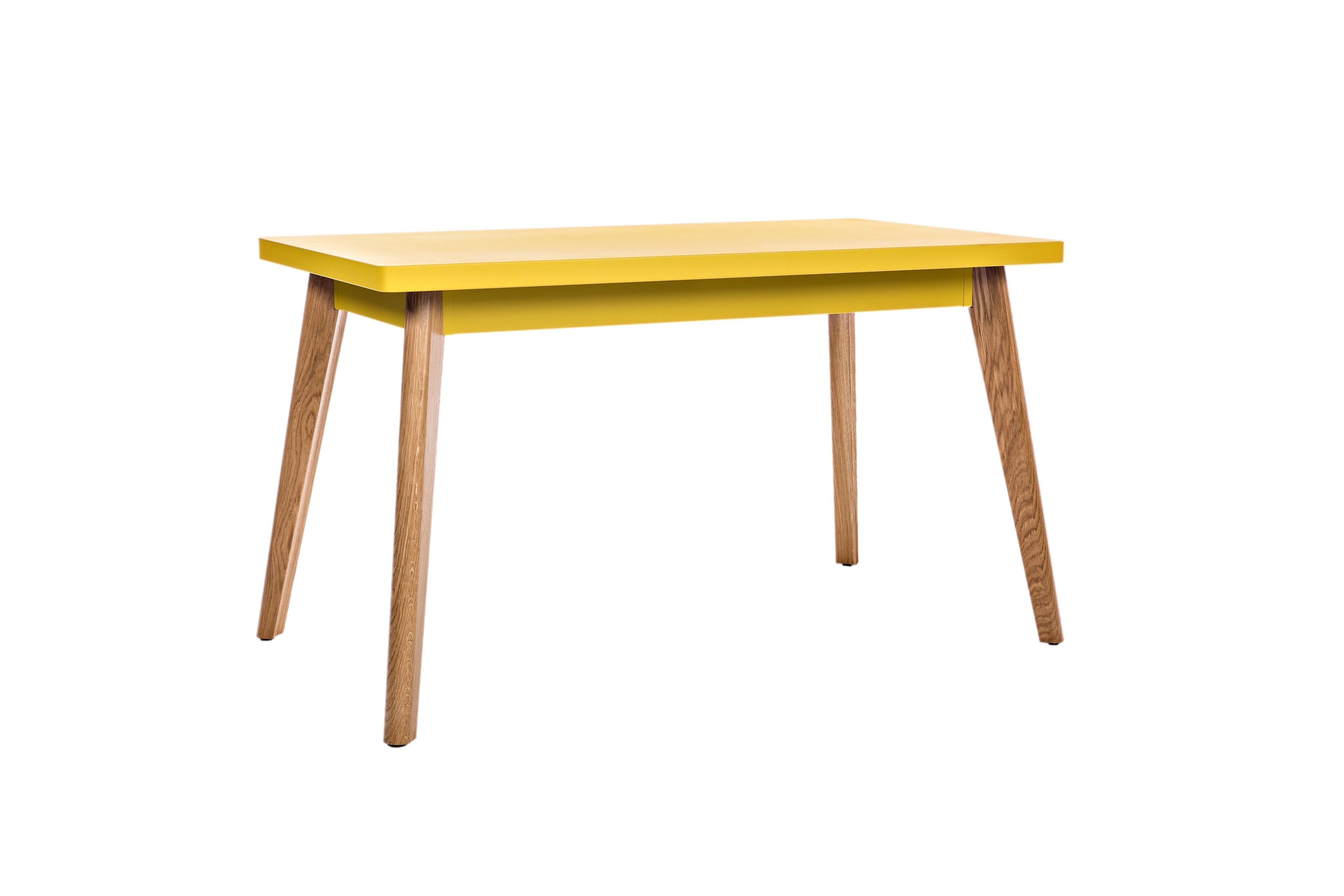 For Sale: Yellow (Citron) 55 Small Table with Wood Legs in Essential Colors by Jean Pauchard & Tolix 3